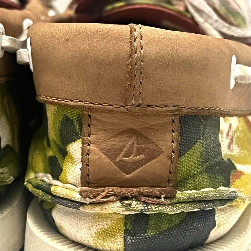 Sperry Leather Canvas Mens Boat Shoes Sz 8 Floral Preppy Casual Nautical Coastal - Picture 11 of 12